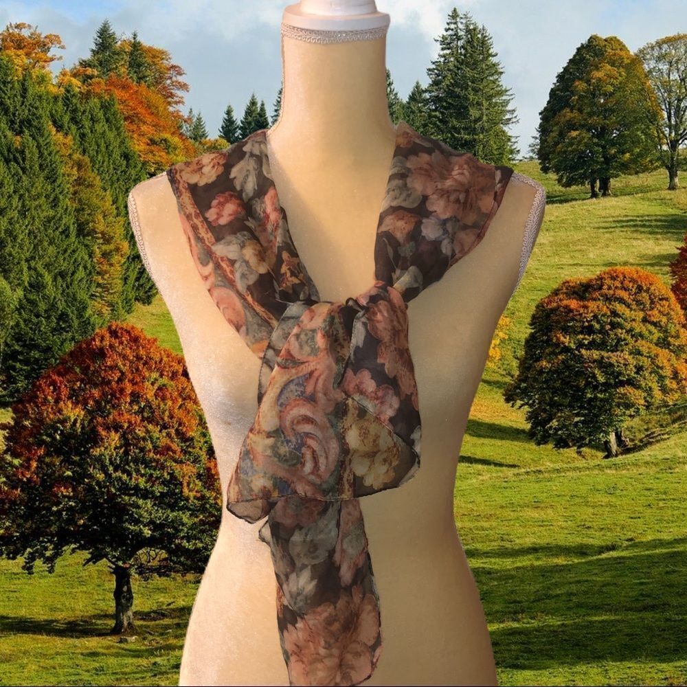 Pretty fall look sheer floral scarf